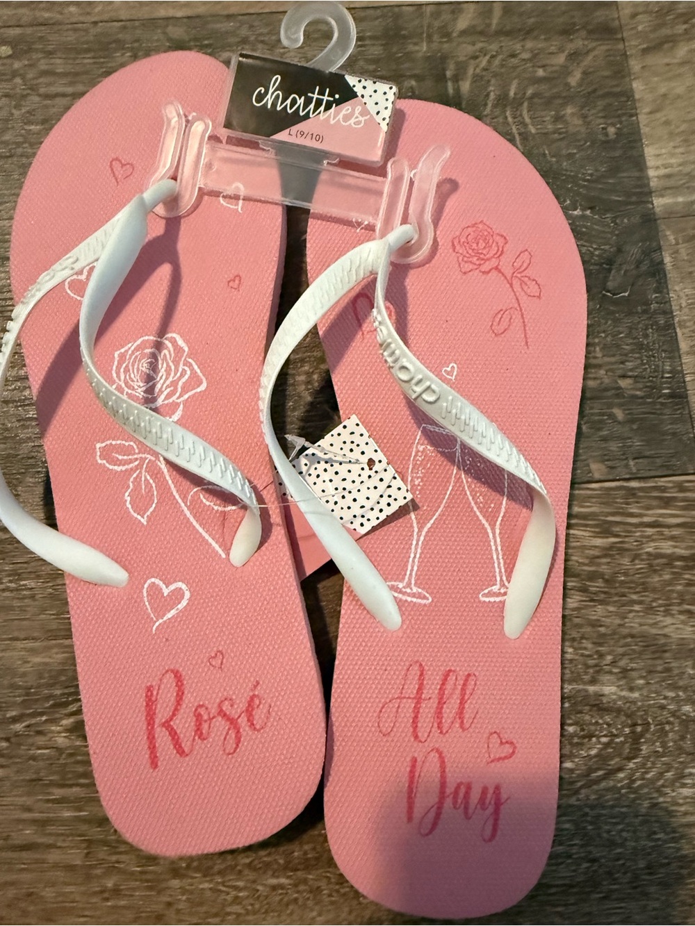 chatties Pink Flip Flop Sandals with White Straps - Rosé Print